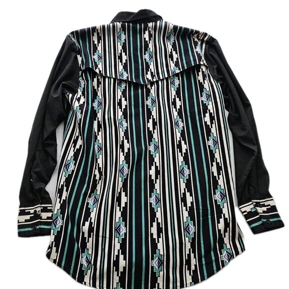 VTG Steer West Button Down Long Sleeve Aztec Shirt Made in USA Size L - Picture 9 of 11